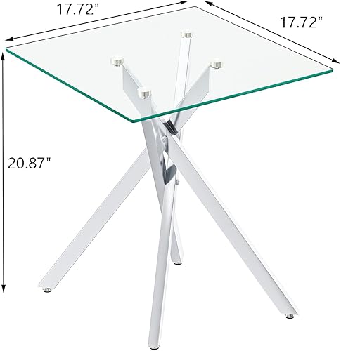 Miniatura 2 de Goujxcy Juego de 2 mesas auxiliares pequeñas de cristal, mesa auxiliar de vidrio con patas de metal plateado, moderna mesa auxiliar cuadrada de