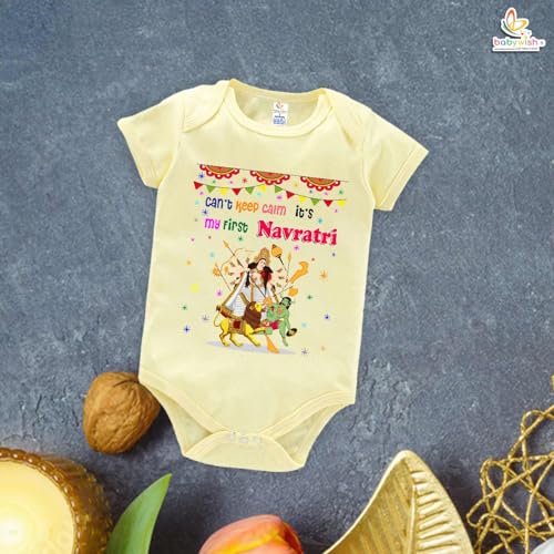 Image of baby wish Baby Bodysuits Newborn Romper Half Sleeve Unisex Romper Can't Keep Calm it's first Navratri