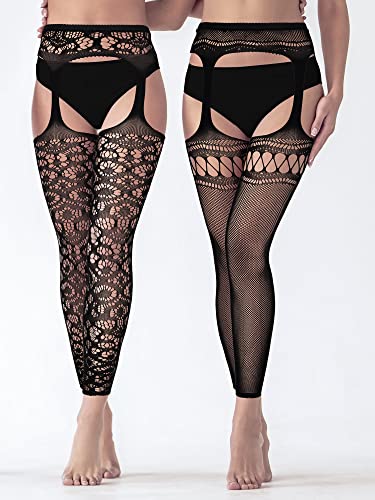 6 Pairs Fishnet Stockings for Women Footless Tights High Waist Suspender Pantyhose Garter Belt Leggings for Halloween(Stripe)2