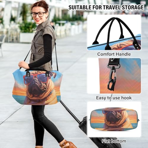 Pug Beach Duffel Bag Set with Toiletry Bag for Travel Gym Sport, Luggage Sleeve Weekender Bags Carry on Overnight Bag4