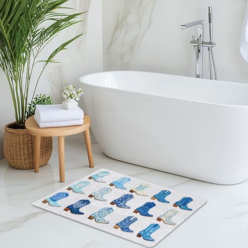 RYYCDOI Trendy Blue Western Door Mat, Preppy Coastal Cowgirl Boots Welcome Mats Doormat for Front Door Porch Indoor Outside Entrance Entryway, Western Bath Mat, 17x30 Inch - Image 8