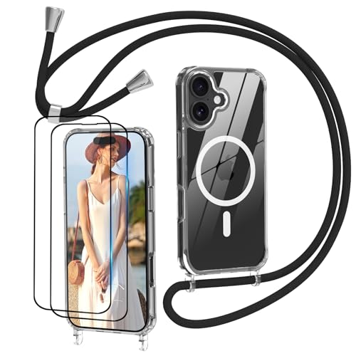 Nupcknn für iPhone 17 Hülle mit Band MagSafe,2 Displayschutzfolien Magnetische Handykette Transparent Handyhülle (Abnehmbar Einstellbar) Necklace zum Umhängen Handy Kette