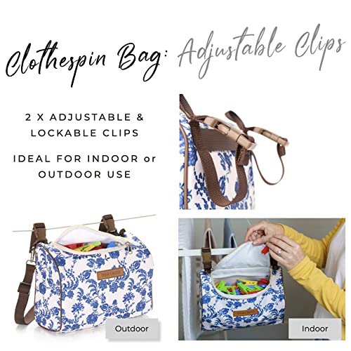 Waterproof Clothespin Bag With Shoulder Strap - Durable And Versatile. Clothespin Bag For Clothesline Outdoor Or Indoor Use. Zip Top Design And Quality Fabric With Room For 300 Clothespins (Floral) #TOP2