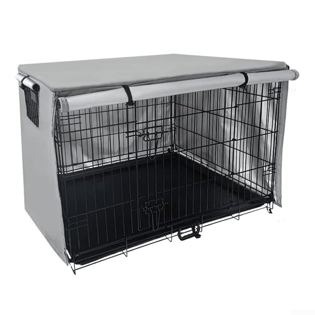 Cubierta de jaula para mascotas de tela Oxford 210D, cubierta de jardín para perro, con capa protectora de tela recubierta de PVC, para la mayoría de jaulas estándar para perros (gris, 124,5 x 79 cm)