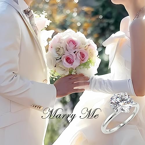 3 Carat Round Cut Moissanite Solitaire Engagement Ring for Women Solid 10K/14K/18K White/Yellow/Rose Gold Simulated Diamond Rings Classic 6-Prong Promise Wedding Rings, D Color, VVS1 Clarity 5