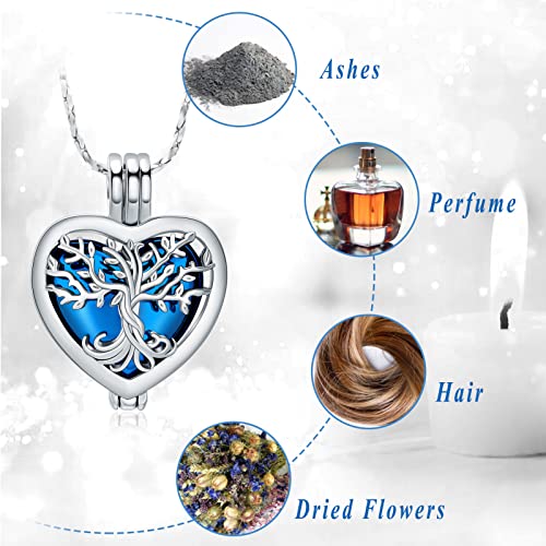 Tree of Life Urn Necklaces for Ashes Heart Shape Cremation Jewelry Memorial Keepsake Jewelry Gifts for Women Men Memorial Lockets Ashes Holder for Pet (Silver-blue) - Image 3