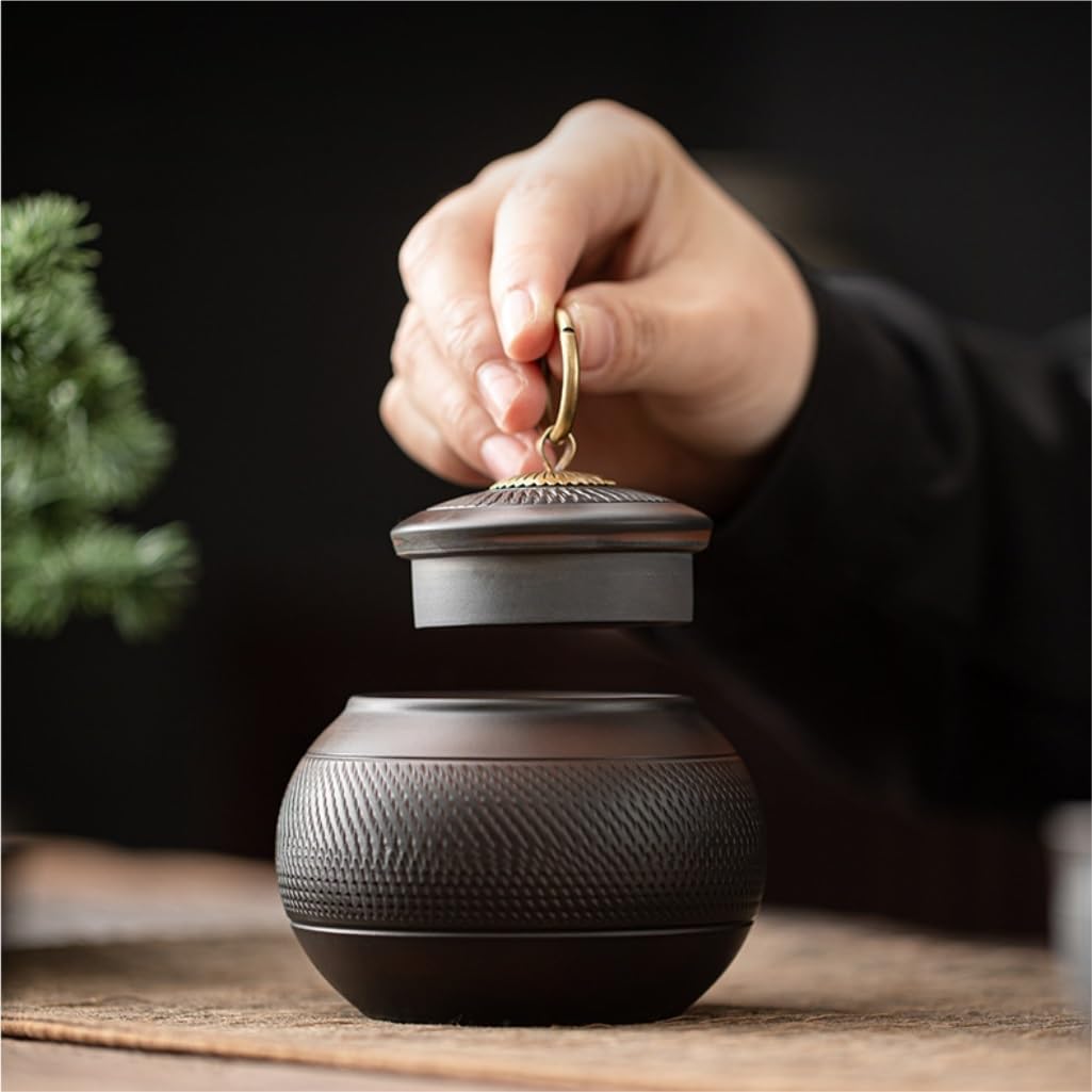 LAPADULA Pojemnik na herbatę fioletowy ceramika mały skaczący nóż słoik do przechowywania herbaty retro ceramiczny słoik do przechowywania herbaty czarna herbata zamknięty słoik magazyn herbaty słoik