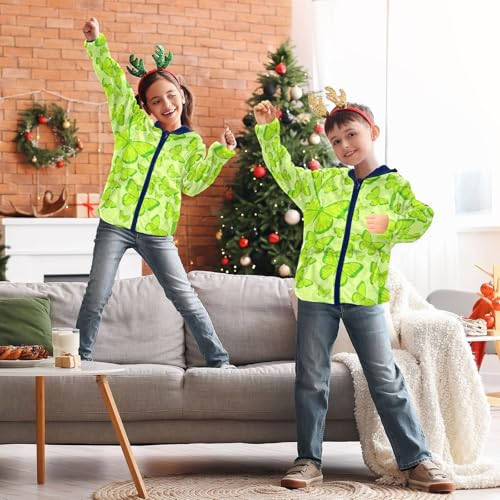 CHIFIGNO Butterflies Green Yellow Boy Fleece Zip up Jacket Light Comfy Fleece Jacket 3T 5