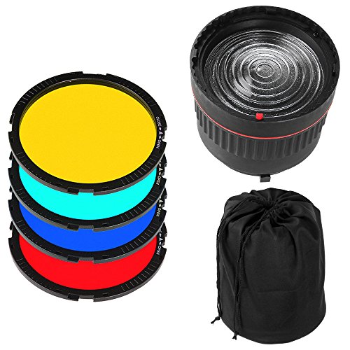 Fotga 10x Focus Bowens Mount Lens Studio Light Condenser Mount Adjustable + 4 Colorful Filters for Flash LED Light Photo Studio Photography