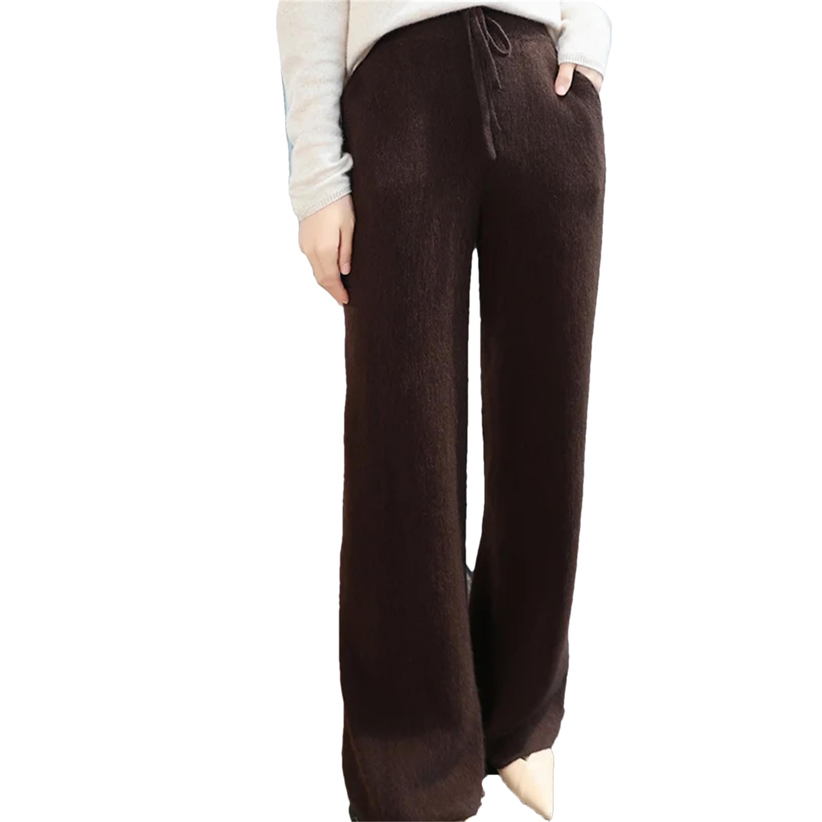 Pantaloni da donna in cashmere, pantaloni dritti a vita alta autunno e inverno, alla moda, casual, lavorati a maglia, a gamba larga