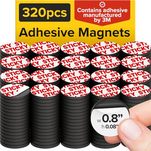 Peel-&-Stick Flexible Adhesive Magnets - 320 Magnetic Dots for Office Supplies, Whiteboard, Crafts, Fridge, & School Projects