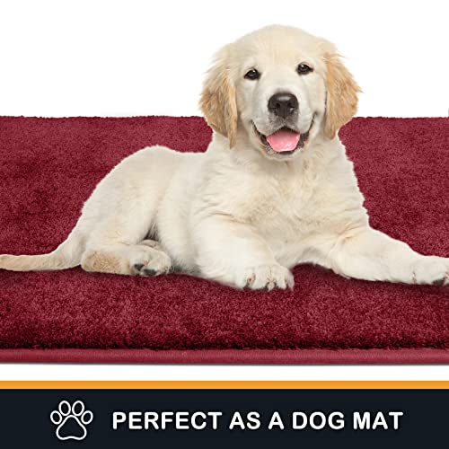 PURRUGS Dirt Trapping Door Mat 24" x 35.5", Non-Slip Machine Washable Entry Rug, Shoe Scraper, Dog Doormat, Super Absorbent Welcome Mat for Front & Back Door, Muddy Shoes & Paws, Burgundy Red