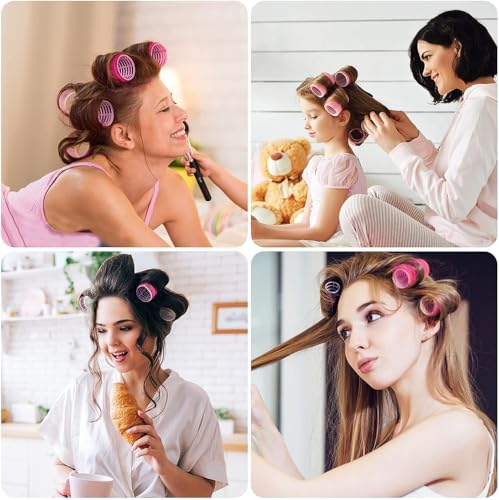 12 PCS Curlers Rollers, Hair Rollers, Rollers for Hair, Rollers for Hair Volume, for Long Medium Short Hair, Salon Home DIY Hairs Dressing(4.4cm Rose Red) - Image 4