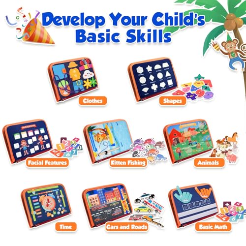 Image of ZOOI Toddler Toys Montessori Busy Board, 2 Year Old Boy Girl Birthday Gift, Montessori Toys for 1 Year old Boy, Busy Book Toy for Toddlers Ages 1-3, Educational Activity Book for Learning Motor Skills