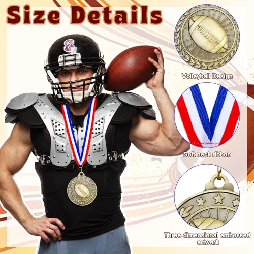 Image of Remuuly 60 Pcs Gold Award Medals 2 Inch Soccer Baseball Volleyball Football Cheer Trophy Medals Metal Awards Bulk with Neck Ribbons Trophy Prize Gifts for Sports Competitions