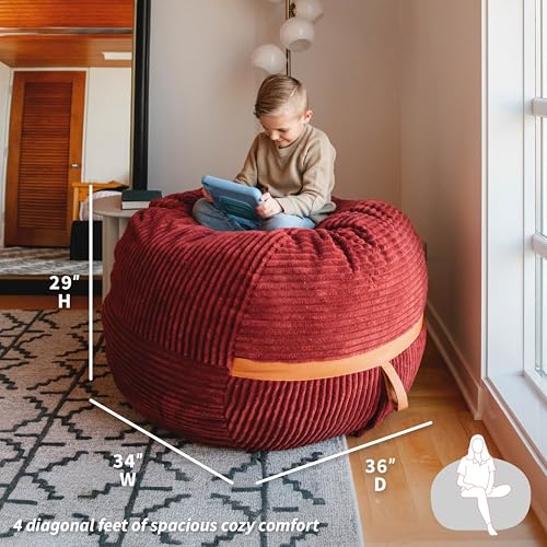 Image of Big Joe Fuf 4Ft Foam Bean Bag Chair with Removable Cover for Kids, Teens, Deep Terracotta Corded Plush, Soft Polyester, 4 Foot Large Reading and Gaming Seat