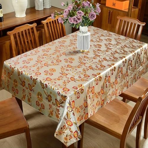 Image of Dakshya Industries PVC Waterproof Withoutlace Dining Table Cover (Size - 54X78 Inch) Rectangle 6 Seater Heat Rasistant, Gold Flower