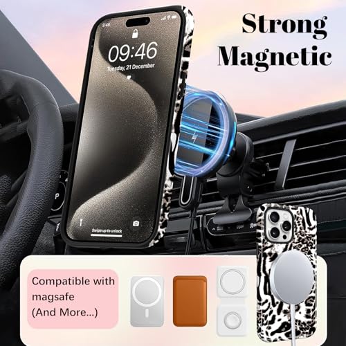 Image of Magnetic for iPhone 15 Pro Max Case for Women Men, White Leopard | Cute Cheetah Pattern Design [Compatible with MagSafe] 2-Layer Hybrid Shockproof Glossy Protective Cover