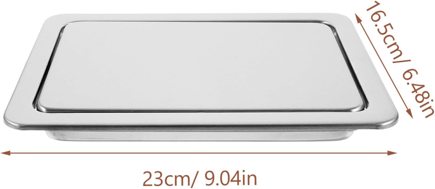 ABOOFAN Trash Bin Lid Only Swing Top Trash Can Lid Stainless Steel Waste Bin Lid Swing Flap Lid Cover Built-in Countertop Cover for Replacement, 23.00X16.50X3.30CM, Silver 1