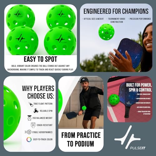 Image of PulseITRally Outdoor Pickleball Balls Set of 6 | 40 Precision Holes, Stable True Flight & Consistent Bounce | Durable High Visibility Pickle Balls for Training, Practice & Competition | Green