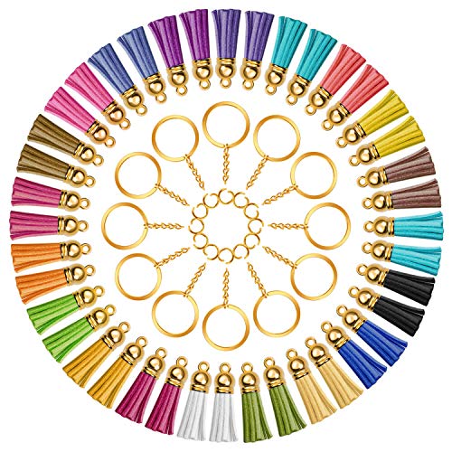 Tassels for Crafts, Anezus 150Pcs Keychain Tassel Set Including 50Pcs Tassels, 50Pcs Jump Rings and 50Pcs Key Rings with Chain Bulk for Acrylic Blank Keychains, Shrinky Dinks and Crafts (Gold)
