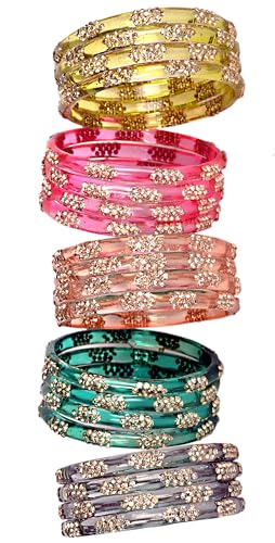 Image of Swara Creations Crystal Bangles for Women /Raindrop Kada Set /Multicolor glossy finished bangles Kadas with Silver stonework bangles for women & girls(8Pcs)(SKU265)