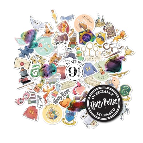 Conquest Journals Harry Potter Watercolor Vinyl Stickers, Set of Unique Sticker Decals, 5 Holograms, Waterproof, UV & Scratch Resistant, Great for Gadgets, Officially Licensed (White Vinyl, 60-Pack)