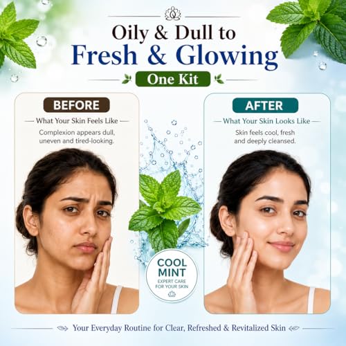 Image of Vedic Line Cool Mint Facial Kit, Helps To Reduce Tan & Dead Skin With Mint Oil, Lavender Oil, Shea Butter For Skin Brightening With Cooling Sensation, 400Ml