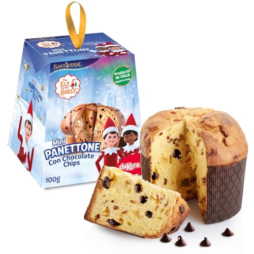 dekora - Panettone con pepitas de chocolate 100 g | Receta italiana tradicional | Con recortable de The Elf on the Shelf | Ideal para niños, desayuno o postre