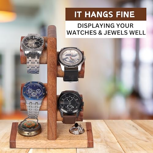 Image of Watch Holder Stand, Watch Display Tower Jewellery Organizer for Rings, Bracelet, Necklace Ideal for Gifting Men Women (Brown matte finished, Normal)