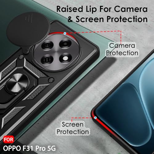 Image of TheGiftKart Tough Armor Bumper Back Cover Case for Oppo F31 Pro 5G | Rotating Camera Cover, Kickstand & Ring Holder | 360 Degree Protection Back Cover Case for Oppo F31 Pro 5G (PC & TPU, Black)