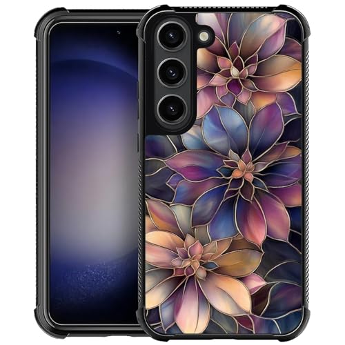 Coque Samsung S23 fleurs violettes dorées et rigide antichoc