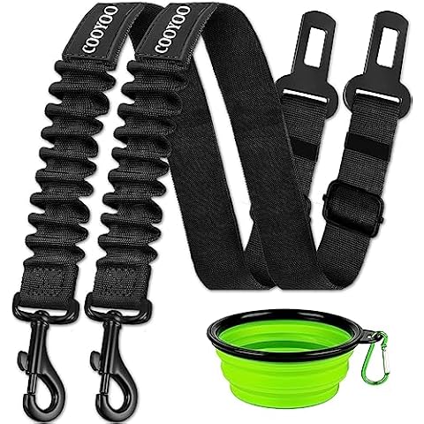 COOYOO Dog Seat Belt,3 Piece Set Retractable Dog Car Harness Adjustable Dog Seat Belt for Vehicle Nylon Pet Safety Seat Belts Heavy Duty & Elastic Cover