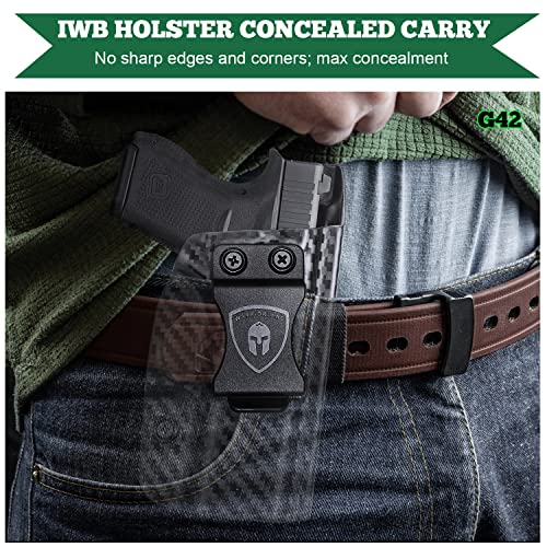 Glock 42 Holster, Iwb Carbon Fiber Kydex Holster Custom Fit: Glock 42 Pistol, 1.5 Inch Belt Clip Inside Waistband Concealed Carry Appedix Holster, Adj. Cant & Posi-Click Retention, Right Hand #TOP3