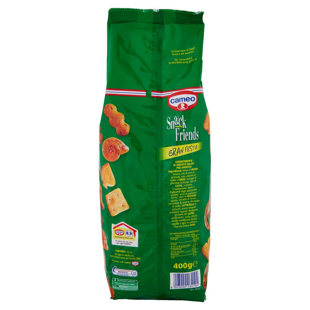 5x Cameo Snack Friends Gran Festa,Mischung aus Brezeln,Salzige Snacks 400g Beutel + Italian Gourmet Polpa di Pomodoro 400g Dose