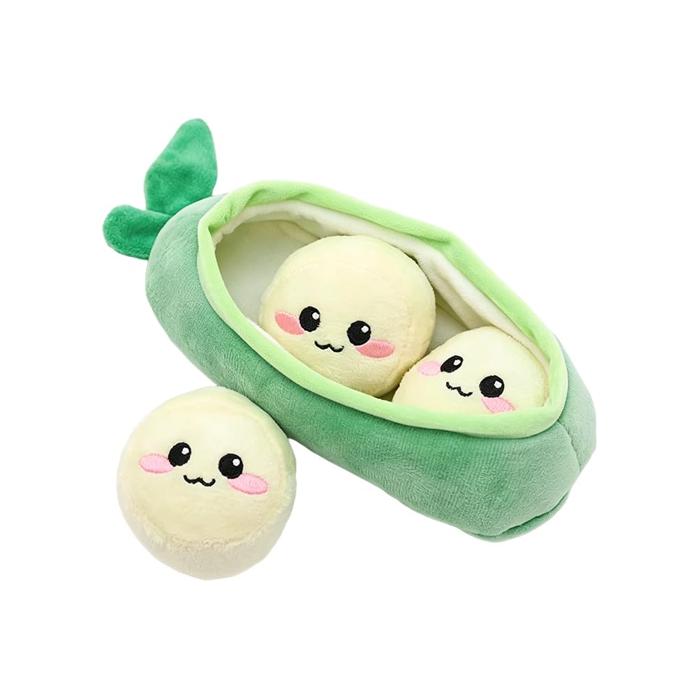 Thrynexon Squeaky Dog Toy, Cute Pea Pod Hide & Seek Interactive Puppy Plush Toy with 3 Squeaking Peas, Soft Chew Puzzle Snuffle Toy for Small Medium Dogs & Puppies, Boredom Relief (22cm)