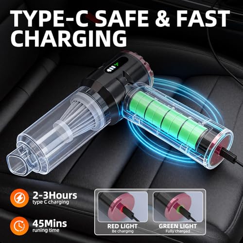 Image of Handheld Vacuum Cleaner Cordless, 23000Pa Powerful Car Mini Vacuum Cleaner, Rechargeable Portable Lightweight dust Catcher for Home Car Carpet Stairs Pet Hair Deep Cleaning(Black-Silvery)