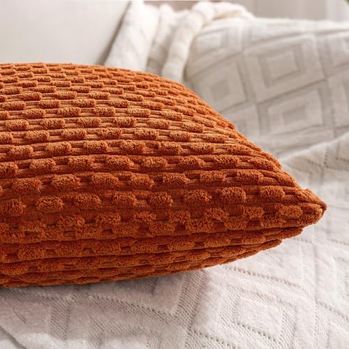 Set of 4 Yellow Rust Aqua Decorative Throw Pillow Covers 22x22 Inch Corduroy Pillow Covers for Bed Couch Sofa Living Room Soft Square Cushion Cases
