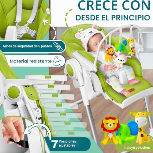 Miniatura 5 de Kidiz Silla Alta 3 En 1 Con Barra De Juegos, 7 Alturas Ajustables, 0-6 Años, Verde
