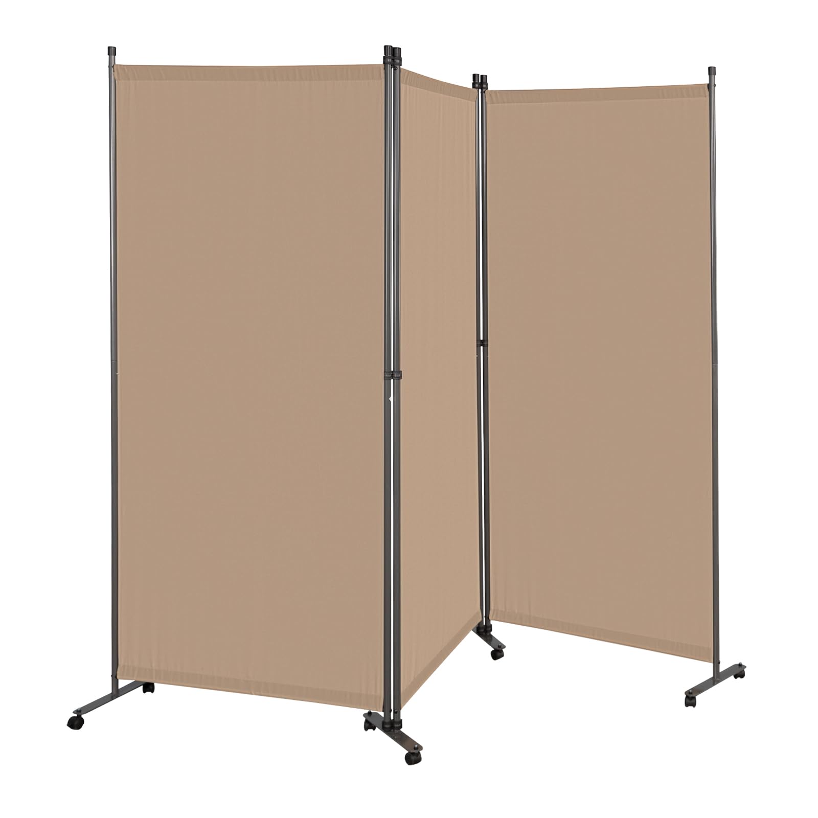 Angel Living Paravent sur roulettes, 3 Panneaux Diviseurs de Chambre Séparateur de Panneaux Indépendant Paroi de Séparation Murale Séparation Visuelle pour Bureaux, 243 x 180 cm (Beige Moka)
