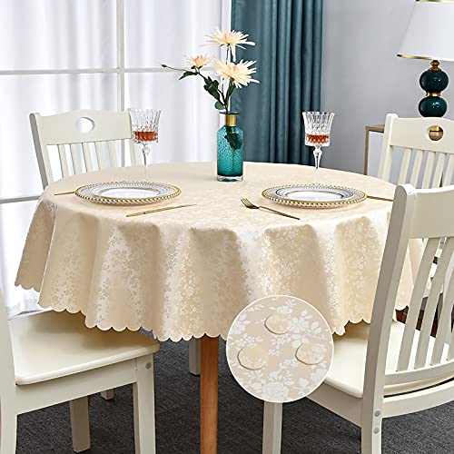 Image of Romanstile Waterproof Vinyl Tablecloth Round, 60 x 60 Inch, Rose Beige