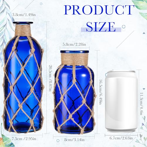 Image of Chuangdi Set of 2 Coastal Glass Flower Vase with Boho Rope, Deep Sea Blue