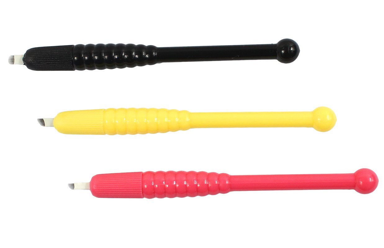 Xiaoyu 5PCS Disposable Manual Microblading Pen Eyebrows Tattoo Pen Blade for Semi-permanent Makeup, F12 Needles, Yellow
