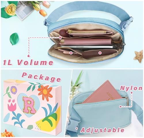 Image of COSHAYSOO Valentines Birthday Initial Gifts for Teen Girls 5 6 7 8 9 10 11 12 13 14 Year Old Blue Fanny Pack for Girls Belt Bag Crossbody Travel Purse Unique Trendy Fashion Stuff Chenille Letter R