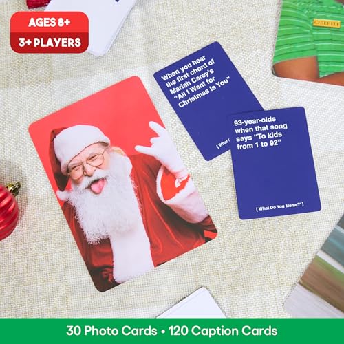 Image of What Do You Meme? Holiday Family Edition by Relatable, Holiday Games Travel Pack, Christmas Party Game, Includes 30 Photo Cards and 120 Caption Cards