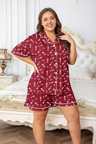 Image of Vozanet Women's Plus Size Button Down Pajamas Soft Lounge Sets Shorts with Pockets Bride Nighty Solid Soft Pjs 1x to 5x