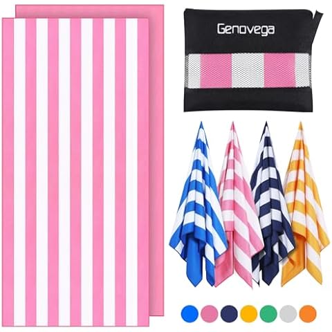 Genovega Microfiber Oversized Beach Towel Lightweight Thin Sandproof Compact Quick Dry Clearance Towels Extra Large Sand Free Pool Travel Beach Essentials Accessories Women Men Adult Gift Pink Stripe Cover