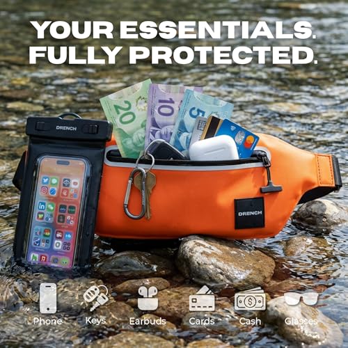 Image of Drench Waterproof Fanny Pack & Waterproof Phone Pouch Set | IPX8 Submersible Waist Pack Dry Bag for Fishing, Hiking, Camping, Kayaking, Paddle Boarding & Water Sports | Orange