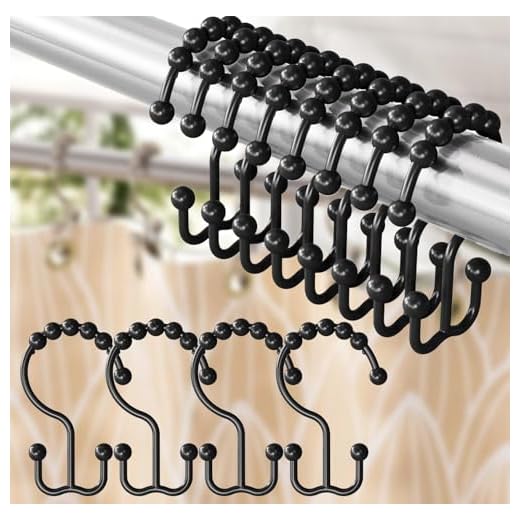 Shower Curtain Hooks Rings Set of 12, Rust-Resistant Metal Double Glide Shower Curtain Hooks for Bathroom Shower Rods, Smooth Roller Balls, Black