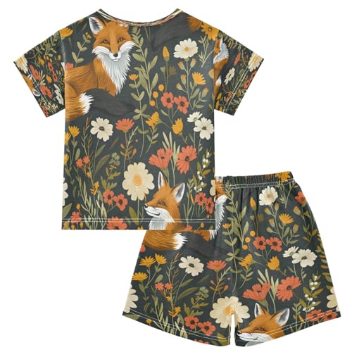 senya Short Sleeve Pajamas Sets Summer Cotton Sleepwear Fox Sit in Flowers2
